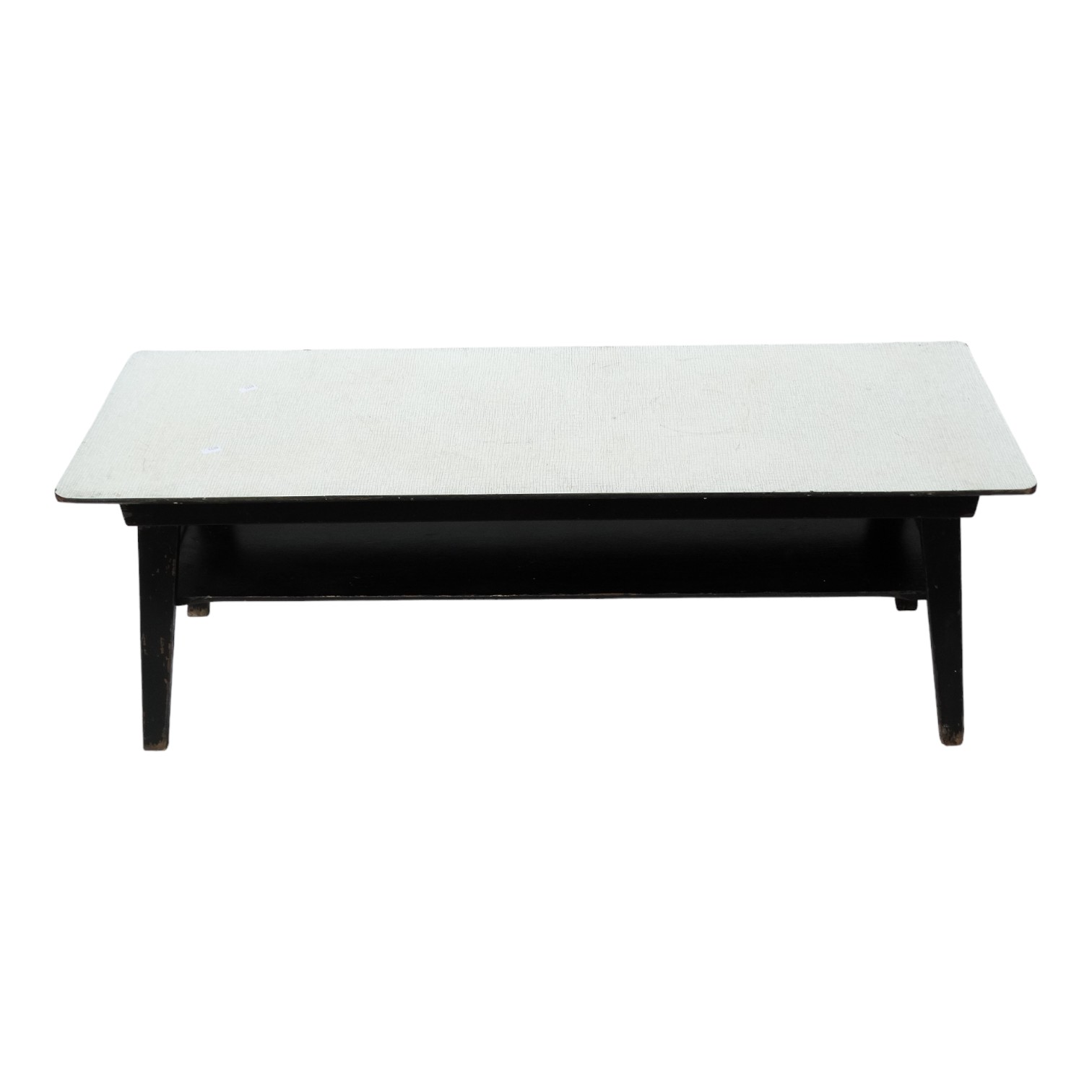 A vintage Formica coffee table - the grey top above a black painted frame and undertier, 102 x 38 - Image 5 of 6