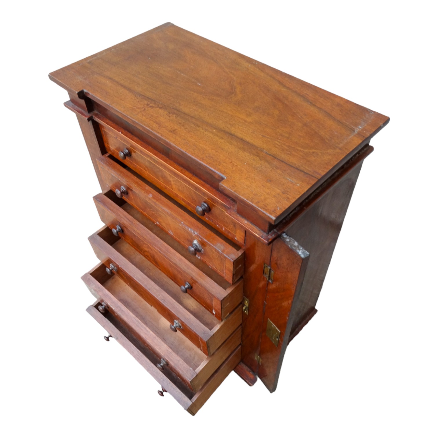 A Victorian mahogany table top collectors cabinet - with an inverted breakfront and in the manner of - Image 3 of 6