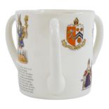 A W H Goss tyg mug - decorated with images and arms associated with Winchester College, height