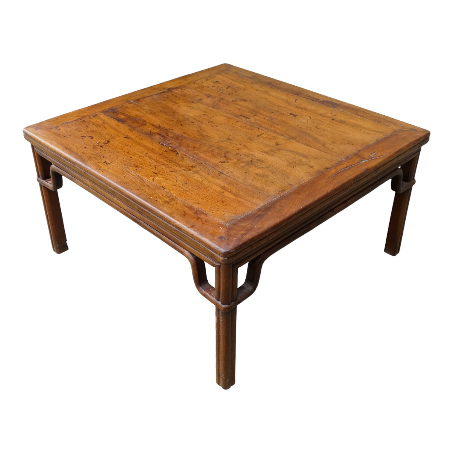 A late 19th century Chinese oriental hardwood low table - the square panelled top above cluster - Image 2 of 6