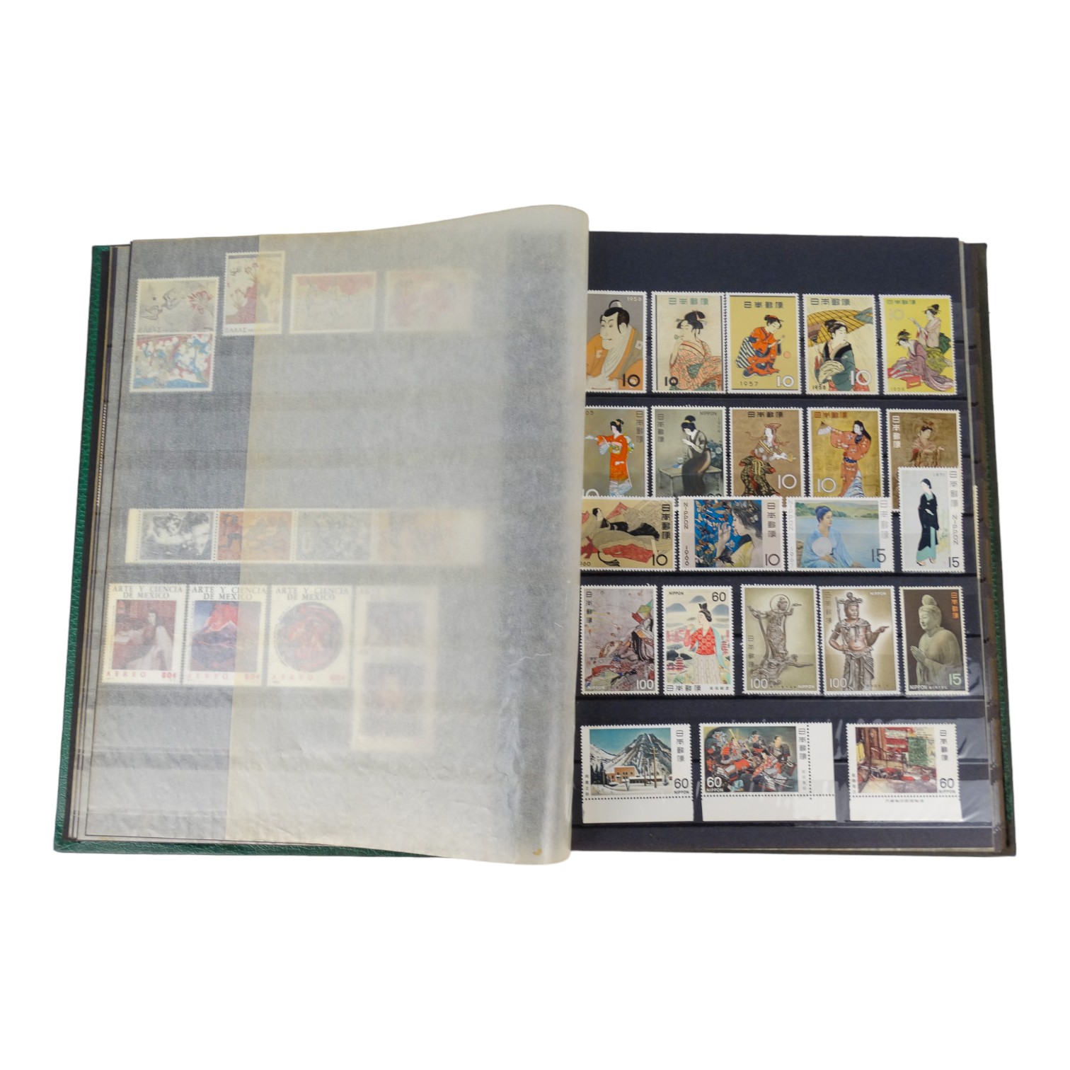 ART STAMPS OF FRANCE, ISREAL, JAPAN - INCLUDES MANY MINT - A green stock book full of art stamps - Image 3 of 4