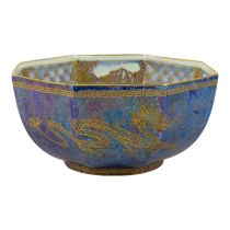A Wedgwood dragon lustre bowl - manner of Daisy Makeig-Jones, blue speckled glaze with gilt