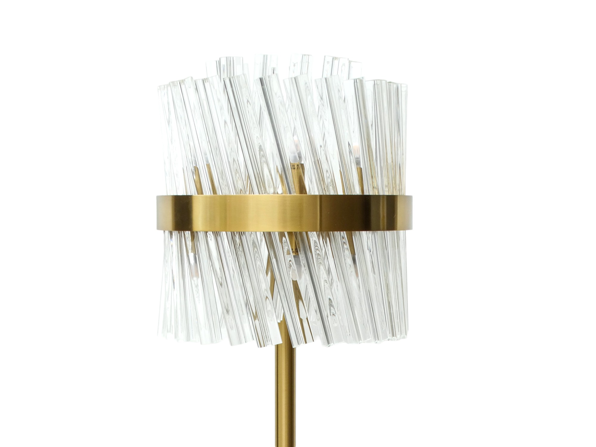 A contemporary brass standard lamp - the shade in the form of profiled clear acrylic shards, - Image 2 of 3