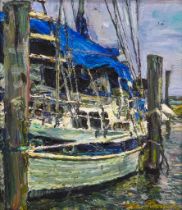 # O'CONNORS? Boats At Mooring Oil on canvas Signed lower right Framed Picture size 40 x 35cm Overall