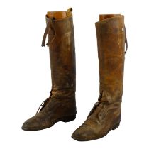 A pair of brown leather riding boots - with beech boot-trees