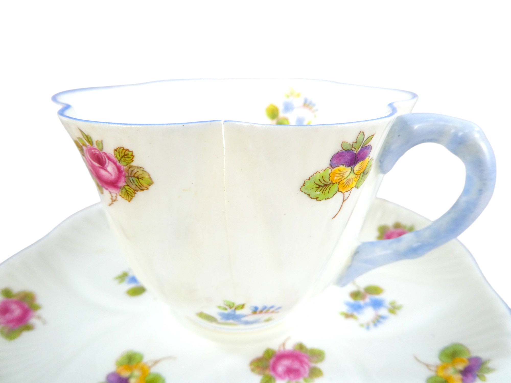 A mid 20th century Shelley tea service - decorated with floral sprigs and light blue details, a - Image 3 of 6