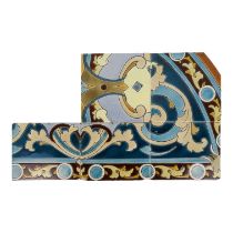 Five early 20th French ceramic tiles - in the Arts and Crafts manner, decorated with foliage in