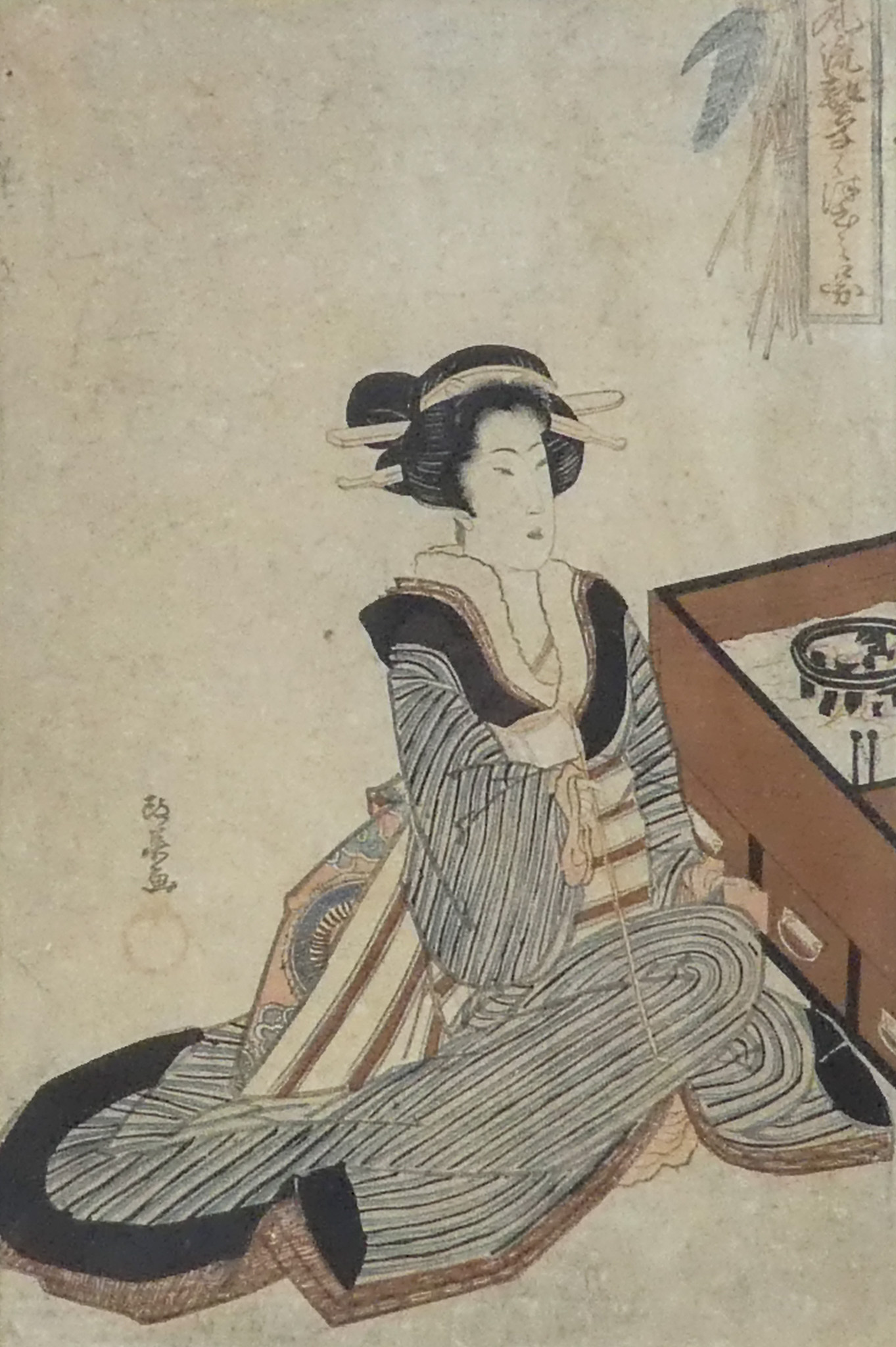 Masayoshi KITAO Japanese 1764-1824) Kneeling Woman Woodblock print Framed and glazed Picture size 34 - Image 3 of 10