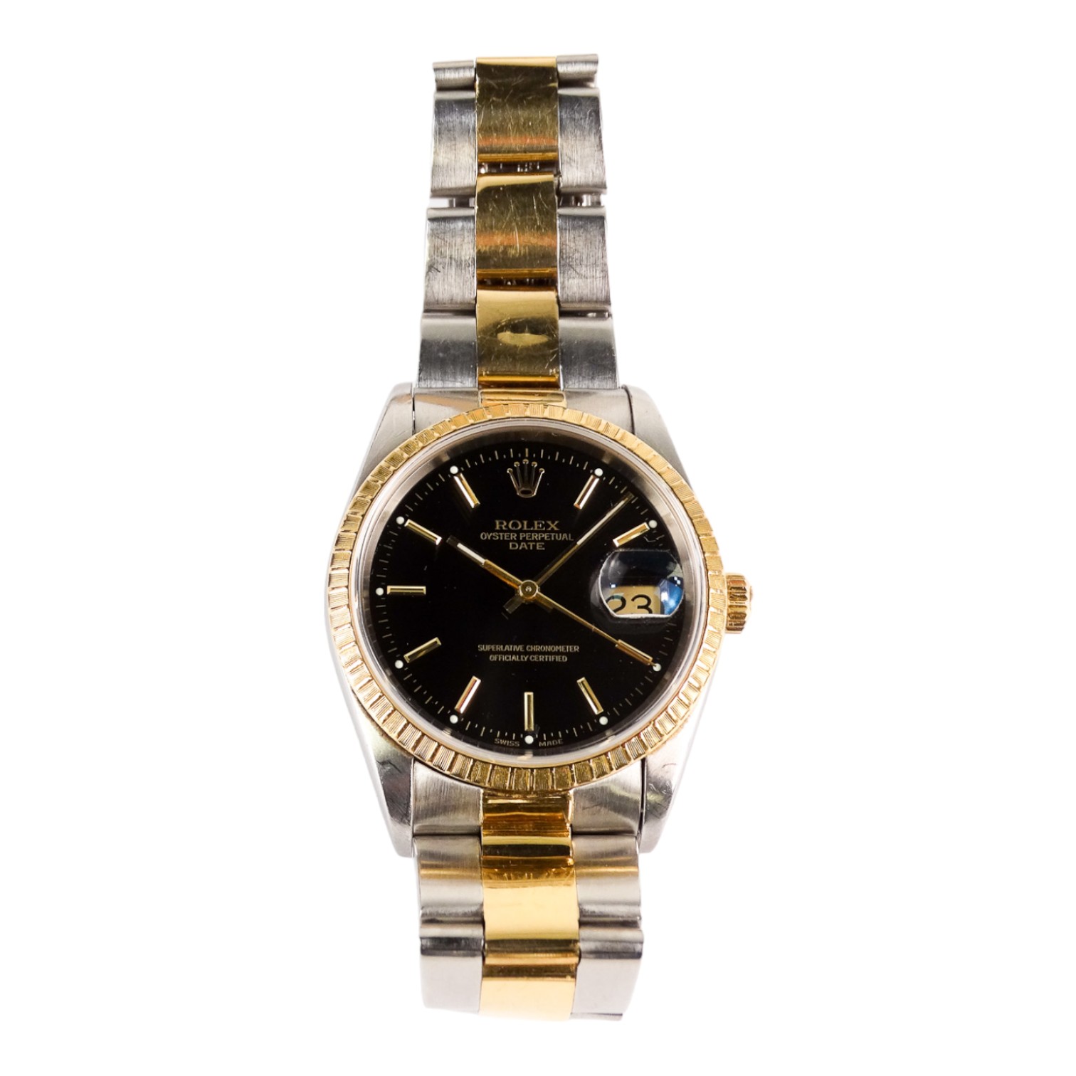 A Rolex Oyster Perpetual Datejust automatic wristwatch chronometer - the black dial with gold