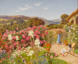 # Cecil Mendelssohn ROUND (act.1884-1926) Landscape With Girls In The Rose Garden Oil on canvas