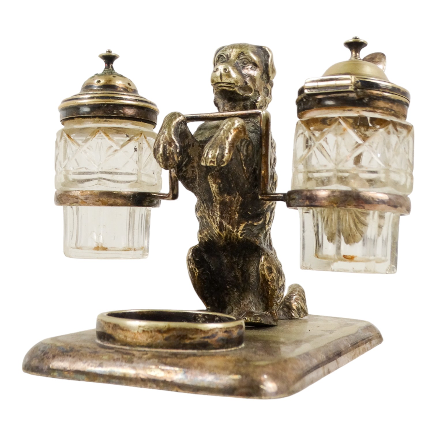 A late 19th century silverplated cruet - modelled in the form of a begging dog, 12cm high, - Bild 3 aus 4