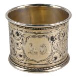 A Russian white metal napkin ring - with niello decoration, weight 26.6g.