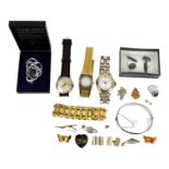 A small quantity of jewellery and watches - including three gentlemans watches, a silver bangle, a