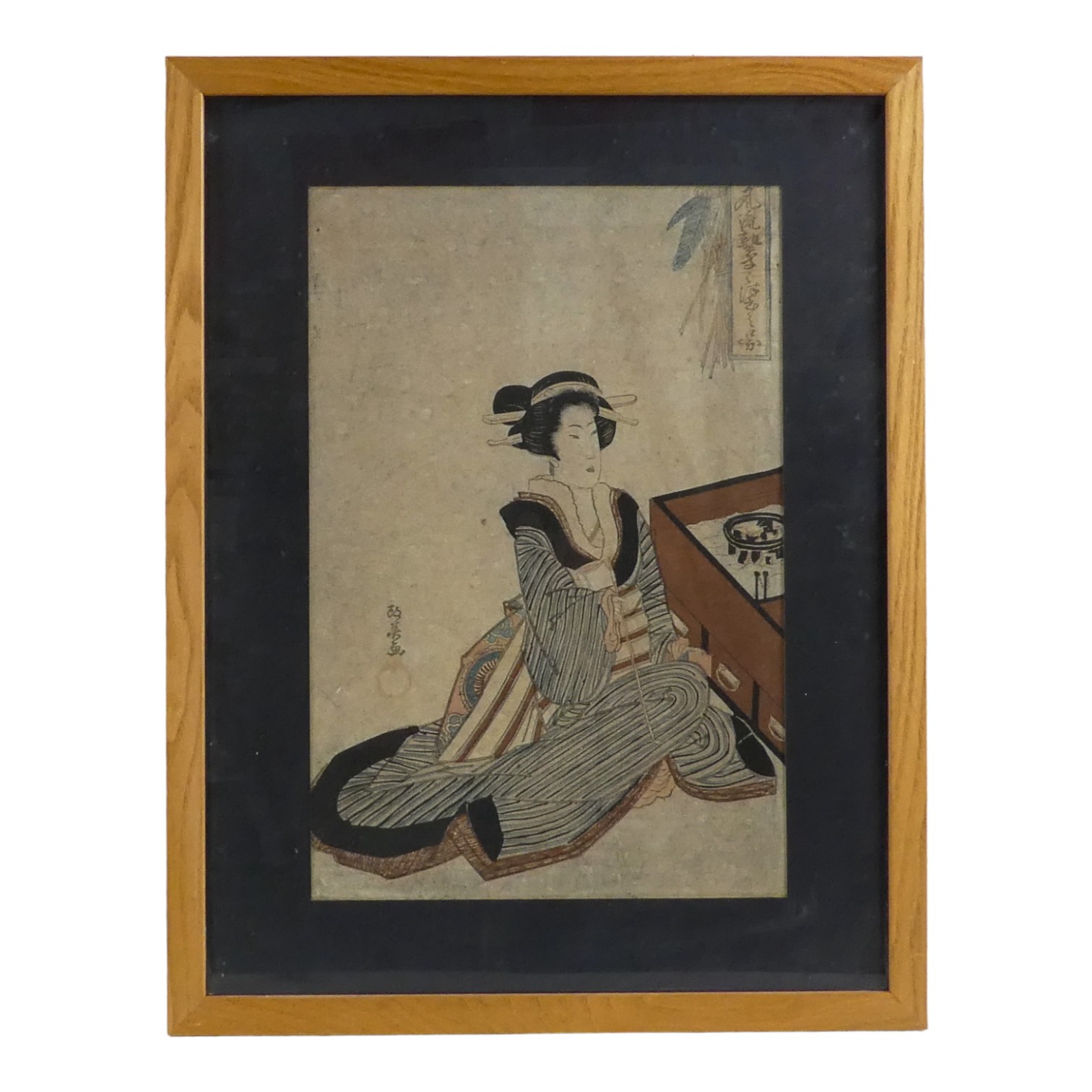 Masayoshi KITAO Japanese 1764-1824) Kneeling Woman Woodblock print Framed and glazed Picture size 34 - Image 2 of 10