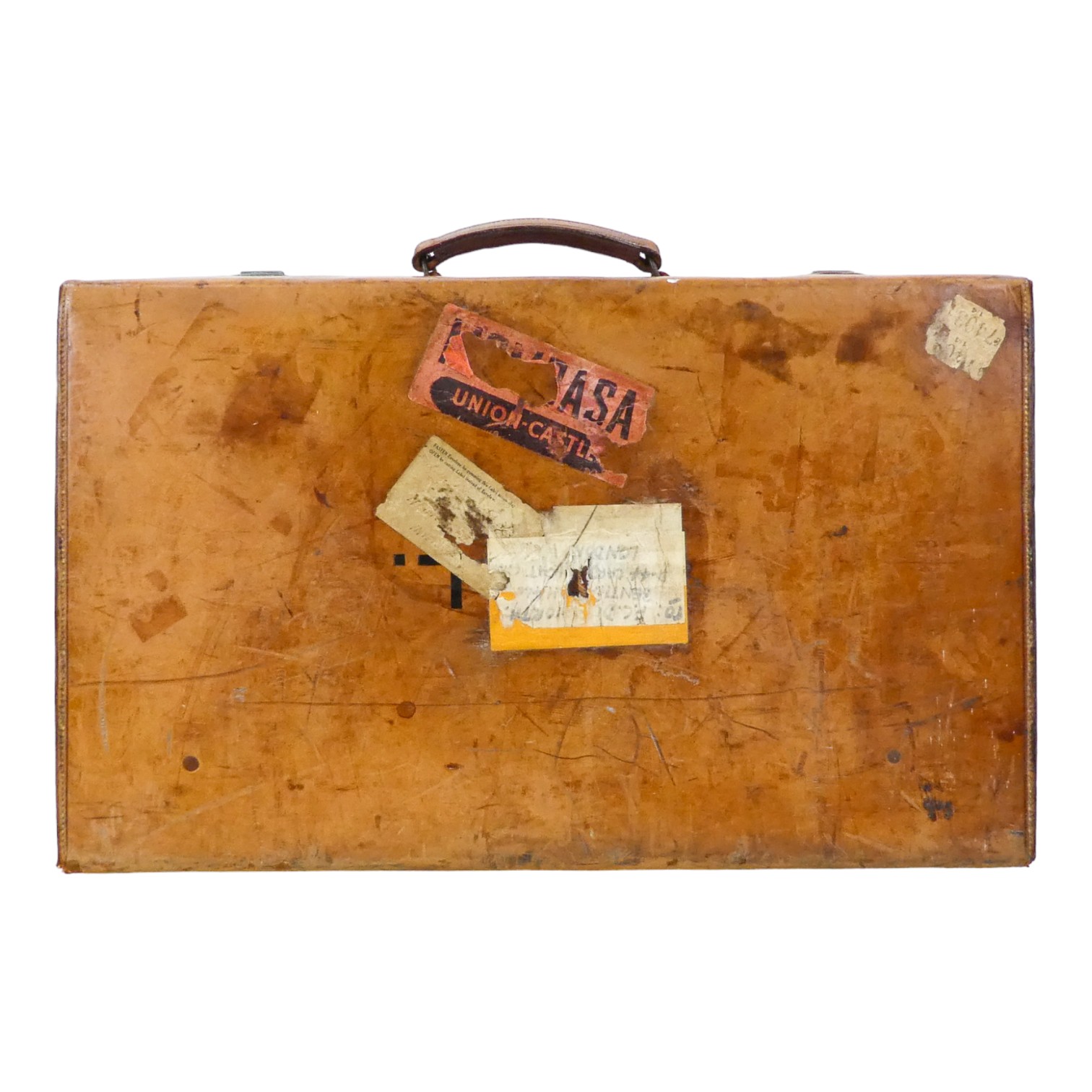 An early 20th century tan leather suitcase - with interesting luggage labels, together with - Image 6 of 11