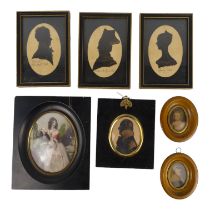 An early 19th silhouette portrait miniature of a gentleman - 8cm x 6cm (oval), together with six