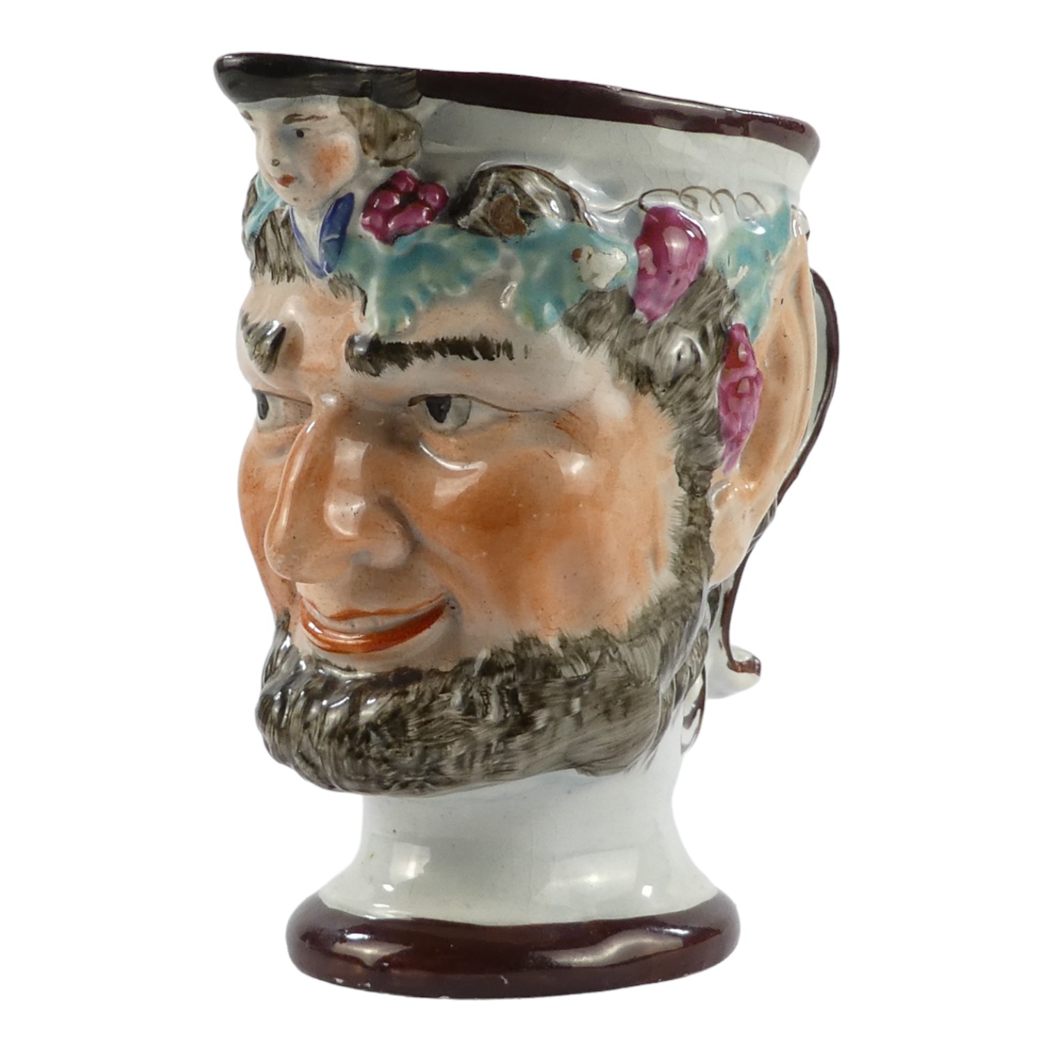 An early 19th century pearlware jug - modelled in the form of Bacchus, height 11cm. - Image 4 of 6