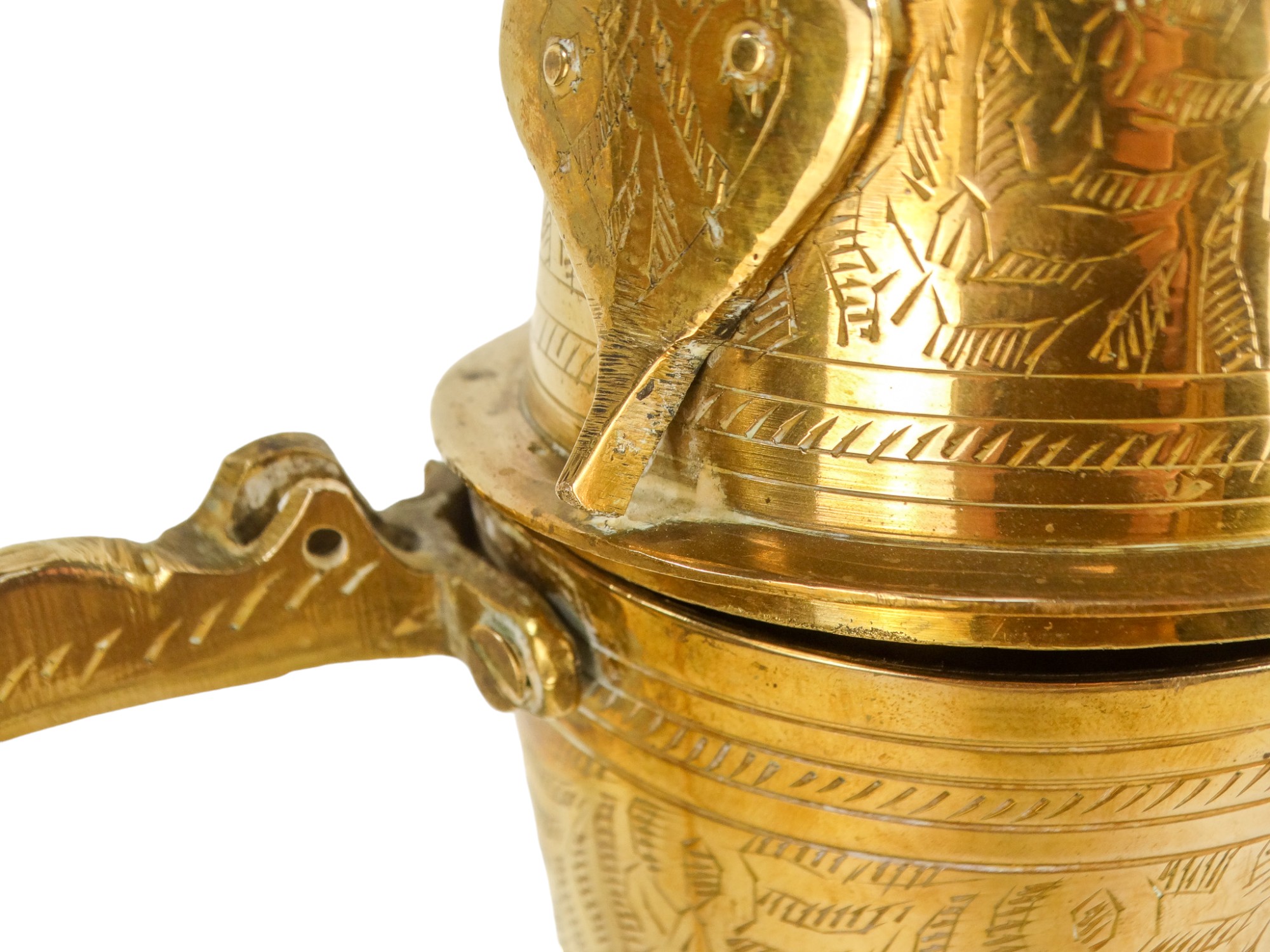A 20th century Indian brass coffee pot - with incised foliate decoration, 66cm high - Image 4 of 7
