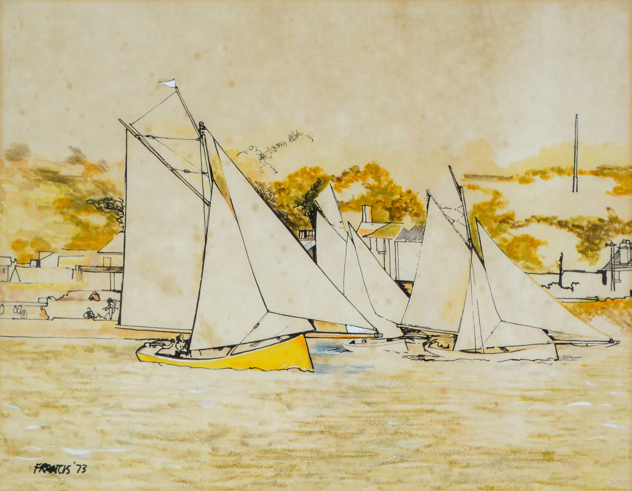 FRANCIS Falmouth Working Boats Watercolour and ink Signed and dated 73 lower left Framed and