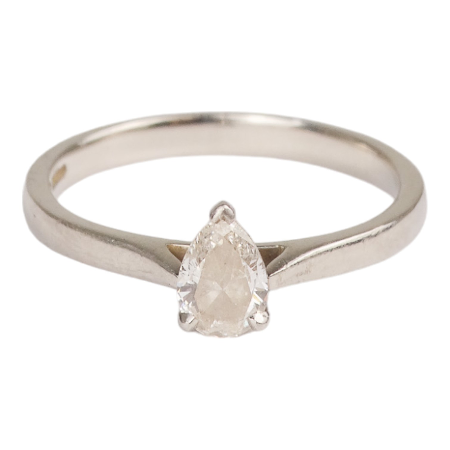 A platinum and diamond solitaire ring - the pear shaped diamond of 0.50ct approximately, VS2, colour - Image 7 of 7