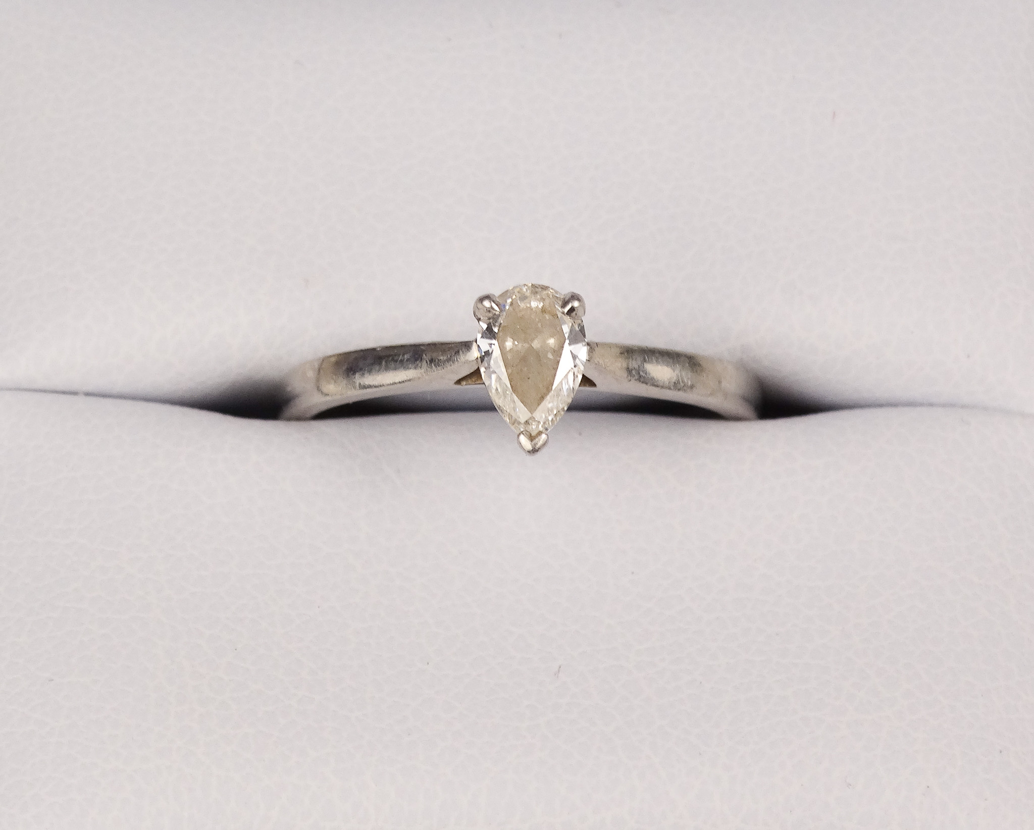 A platinum and diamond solitaire ring - the pear shaped diamond of 0.50ct approximately, VS2, colour - Image 2 of 7