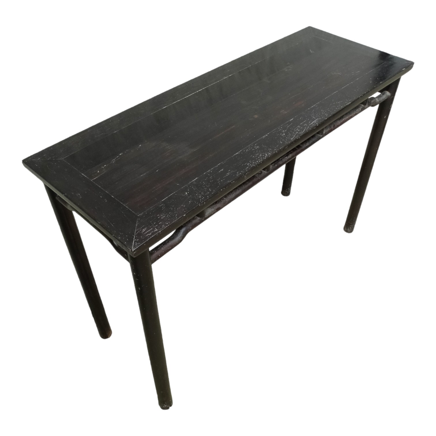 A Chinese dark stained altar style side table - the cleated panel top above an open frieze and - Image 3 of 3