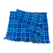 A royal blue, white and green Welsh wool blanket - in a geometric reversible design