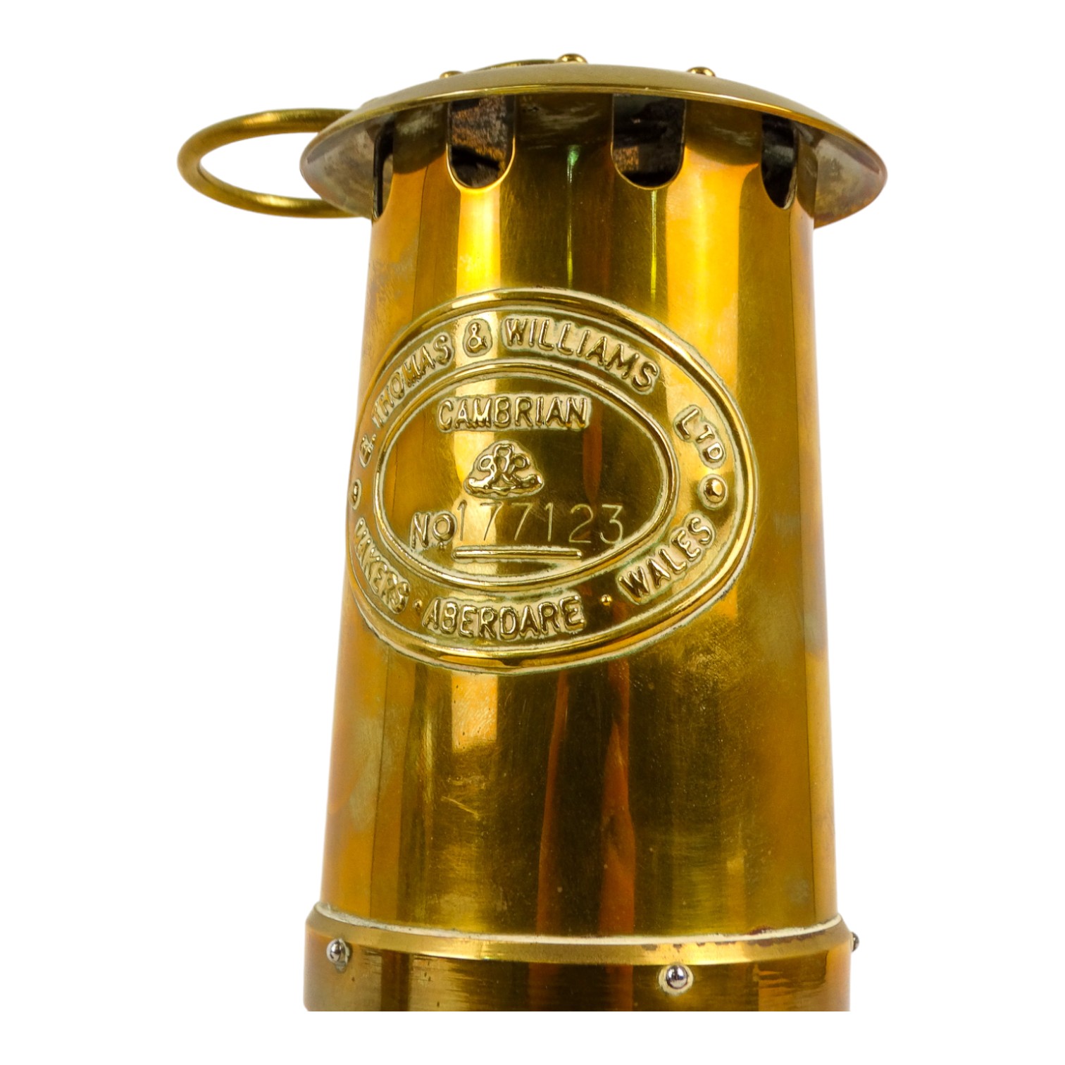 A brass Davie Lamp - E Thomas & Williams, dated 1986, 26cm high, together with copper and brass - Bild 4 aus 5