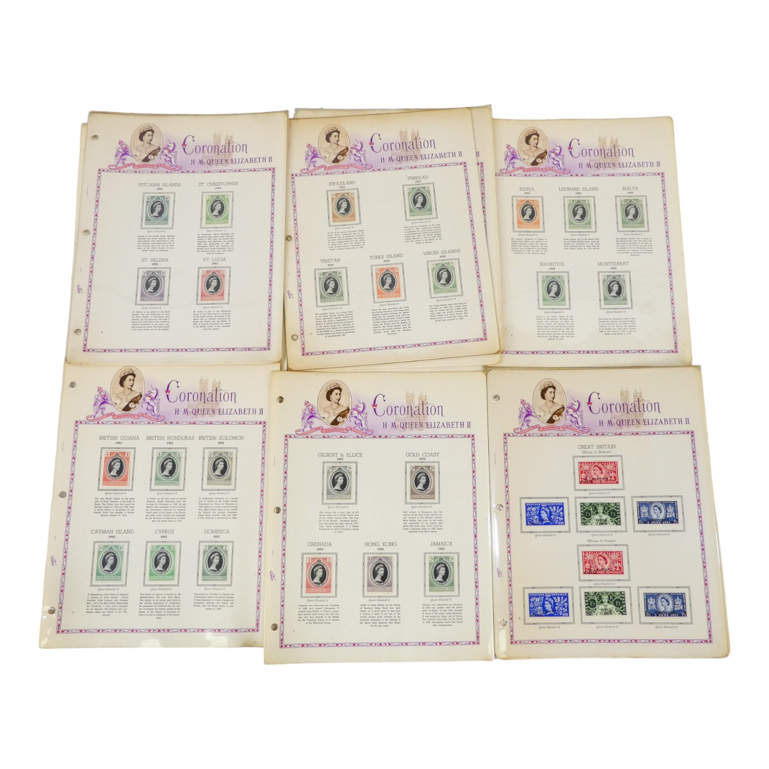 1953 CORONATION STAMPS - A collection of omnibus coronation stamps mounted in special album, lacks