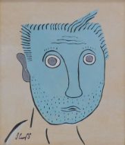 Steve CAMPS (Cornish contemporary b. 1957) Man Feeling Blue Acrylic on board Signed lower left,