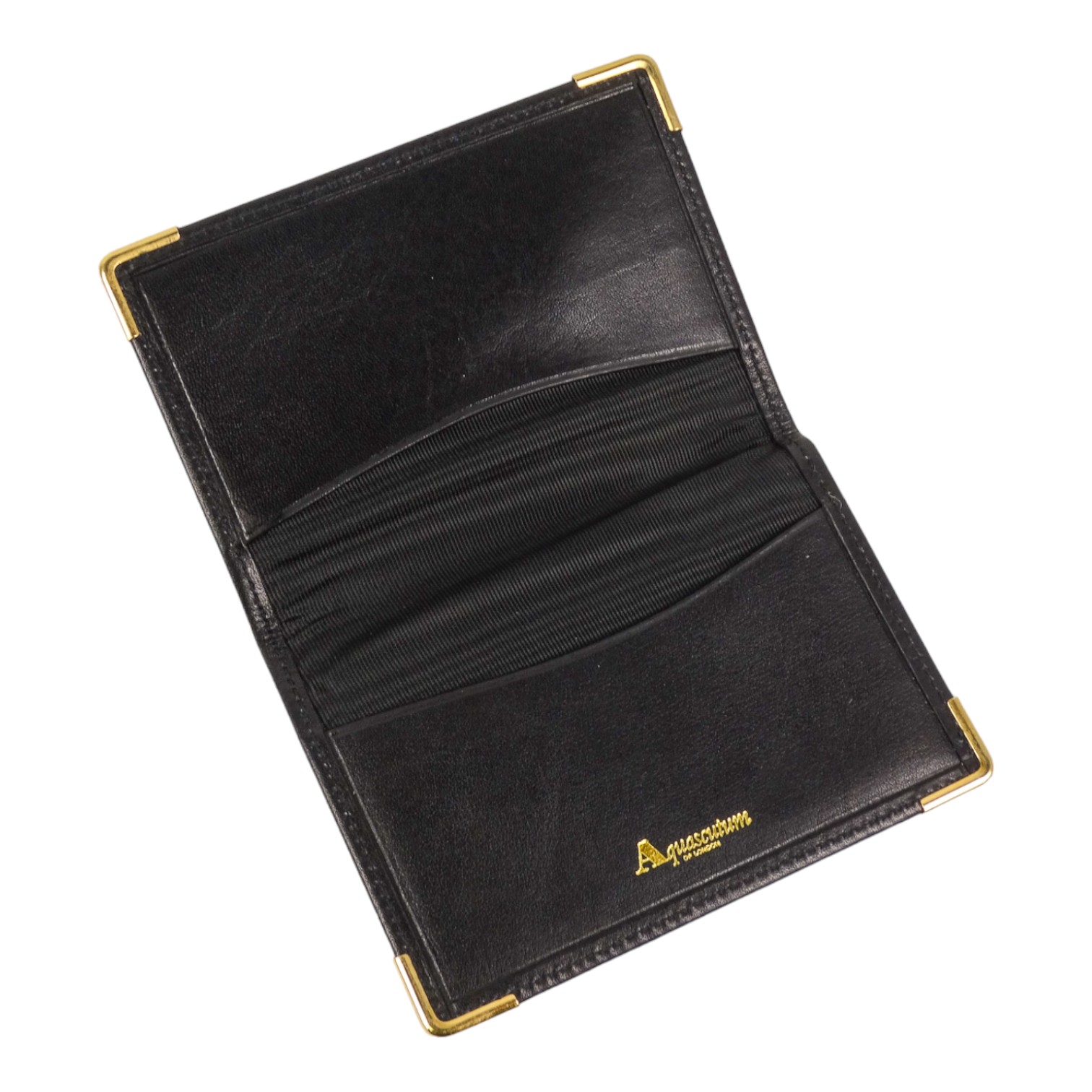 An Aquascutum black leather card wallet - with gilt metal corners, width 10.8cm, boxed. - Image 2 of 4