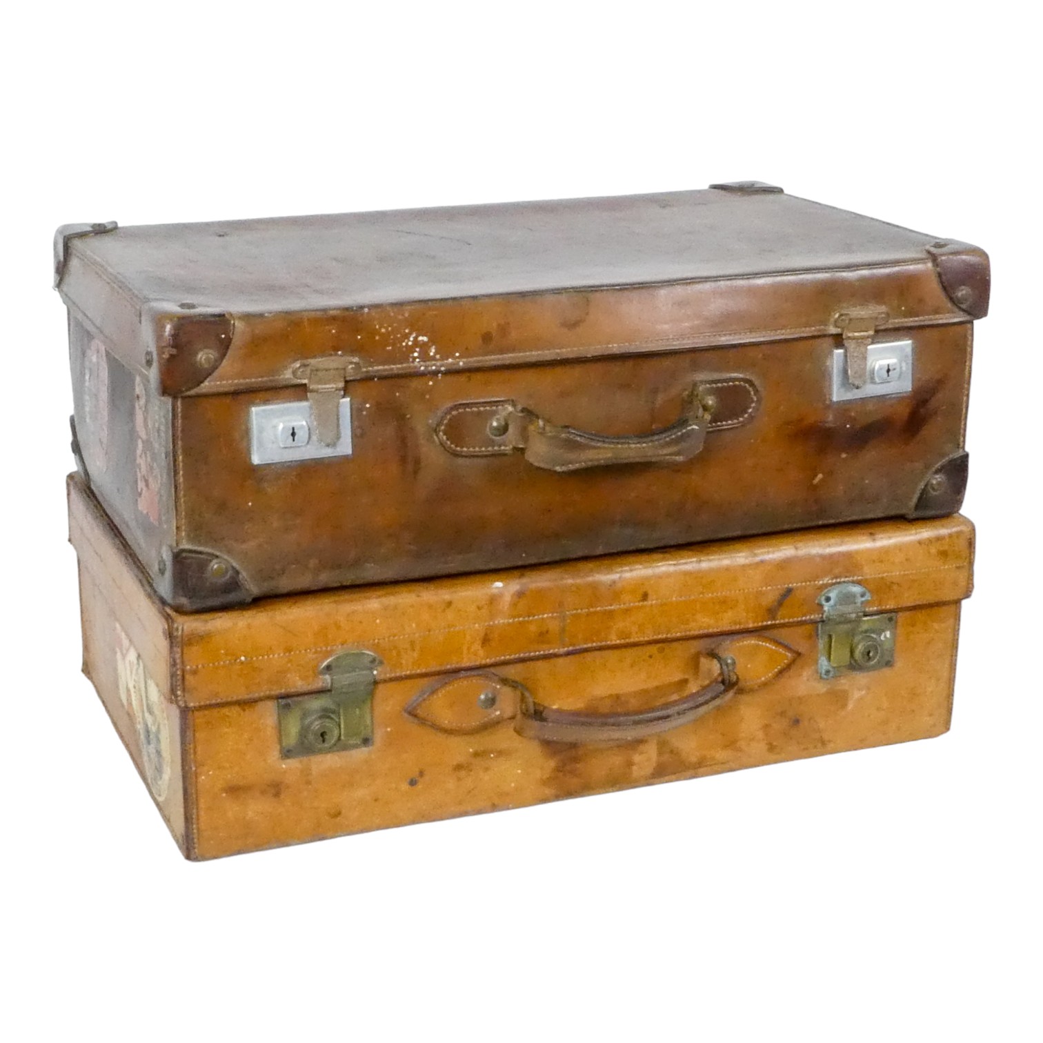 An early 20th century tan leather suitcase - with interesting luggage labels, together with - Image 2 of 11