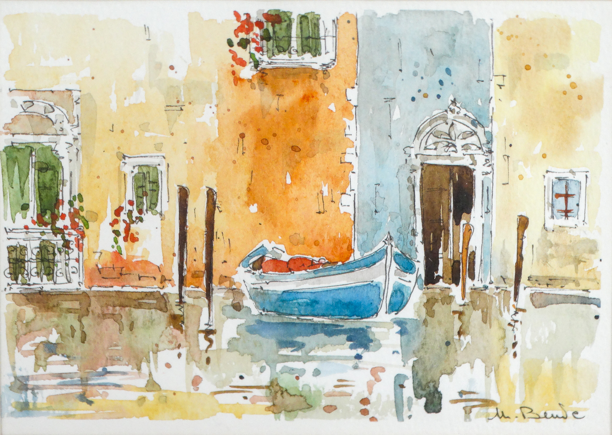 20th Century Italian School Venetian Backwater Watercolour Indinstinctly signed lower right Framed - Image 3 of 10