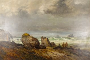 # John HOLLAND (British 19th/20th Century) Seascape With Wreckers Oil on canvas Signed and