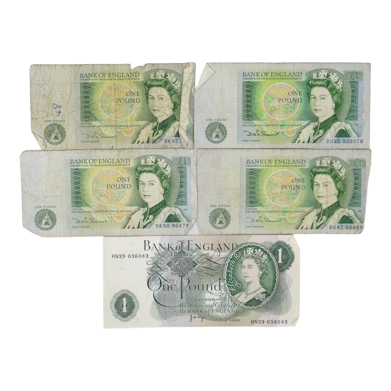 A One Pound note - last issue D H F Somerset, uncirculated, together with five further one pound - Image 5 of 6