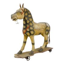A French late 19th century piebald pull-along horse - 83cm wide
