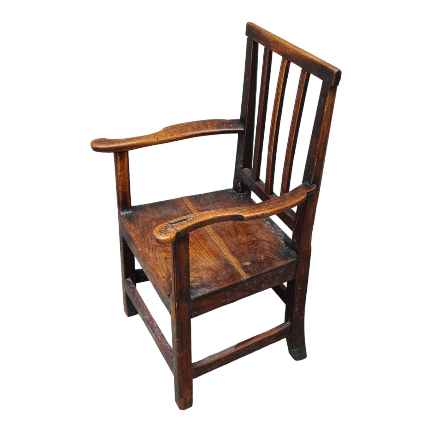 A late 18th century elm child's chair - the stick back above open arms and solid seat on square legs - Image 2 of 5