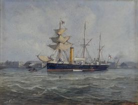 H J MORGATE (British 19th/20th Centiury)? Ironclad Turret Ship HMS Wivern Moored possibly Chatham