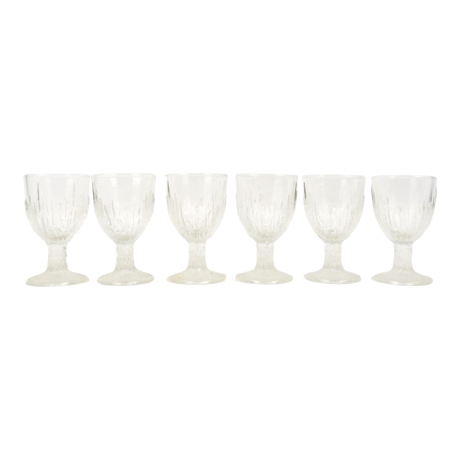 A set of six footed glasses - with frosted decoration.