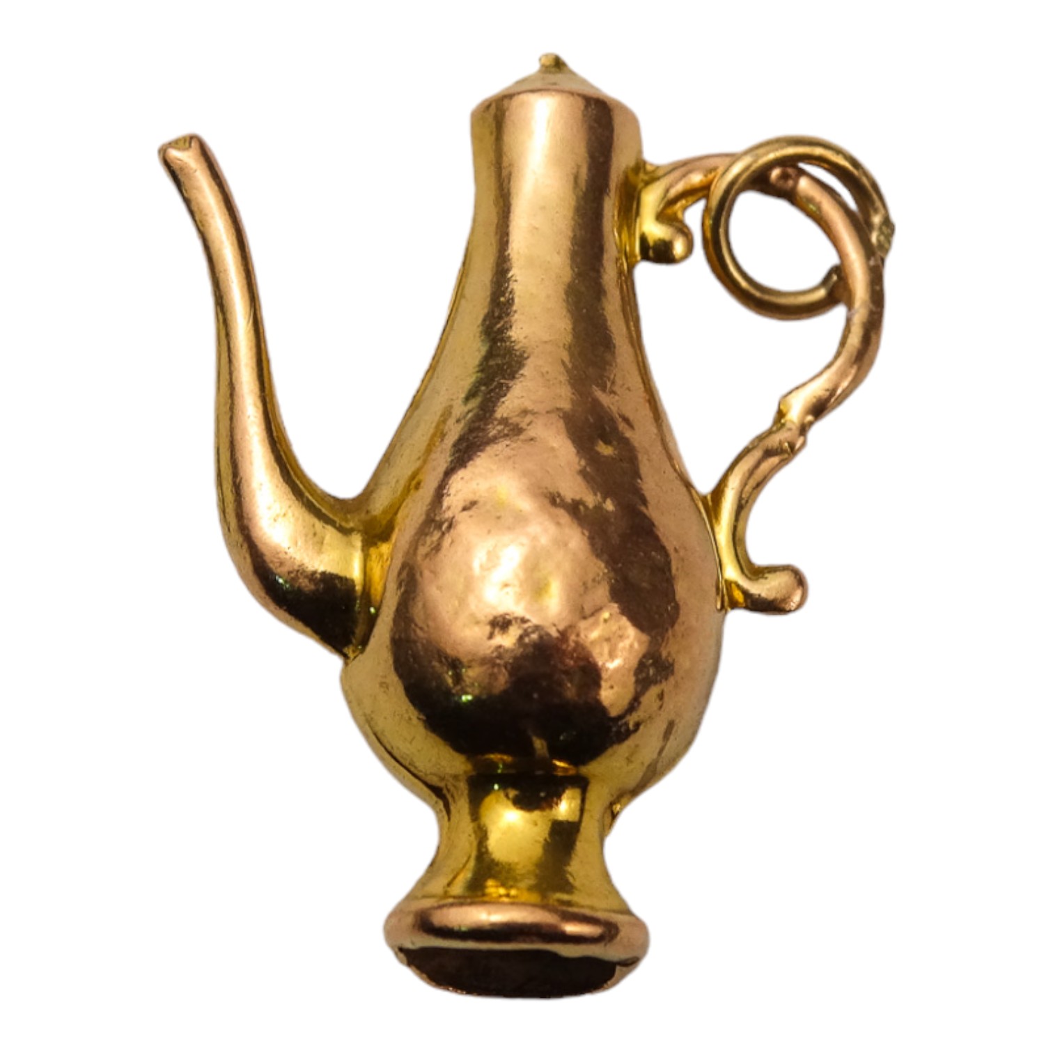 A 9ct gold charm - modelled as a coffee pot, weight 0.8g.