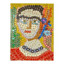 Bill GOODH (British b. 1949) Monty Kahlo or Bust Bottle caps on board Signed and titled verso