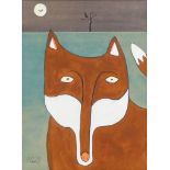 Steve CAMPS (Cornish contemporary b. 1957) Fox and Full Moon Acrylic on board Signed lower left,