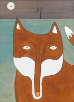 Steve CAMPS (Cornish contemporary b. 1957) Fox and Full Moon Acrylic on board Signed lower left,