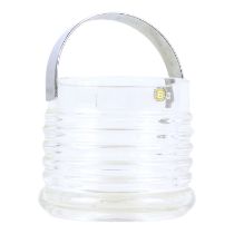 A Dartington clear glass ice bucket - of ribbed form with a chrome hoop handle, 11cm high