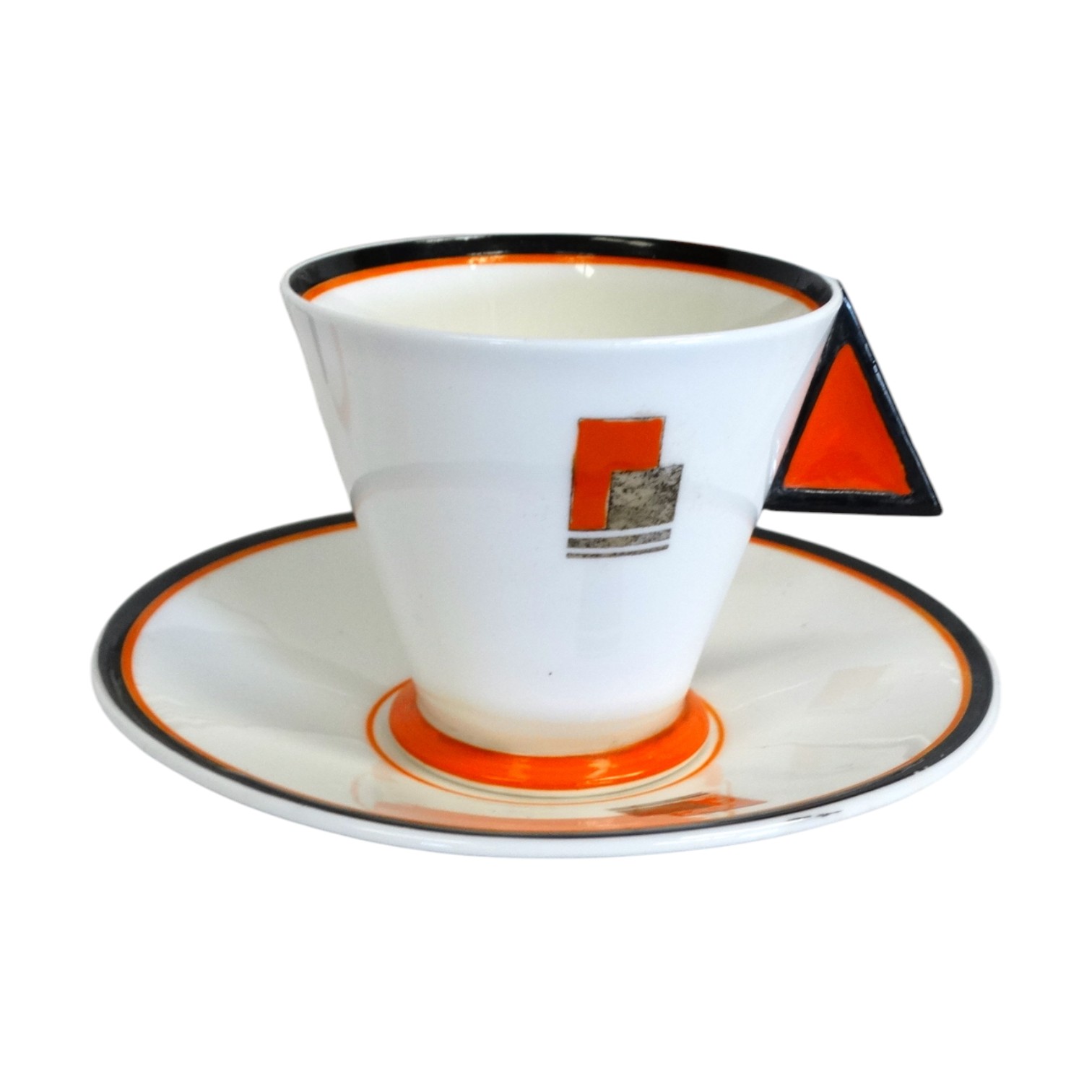 An extensive Shelley Art Deco dinner and tea service - decorated in orange and black on a white - Image 3 of 6