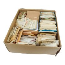 STAMPS - many thousands of world stamps sorted into packets, one box.