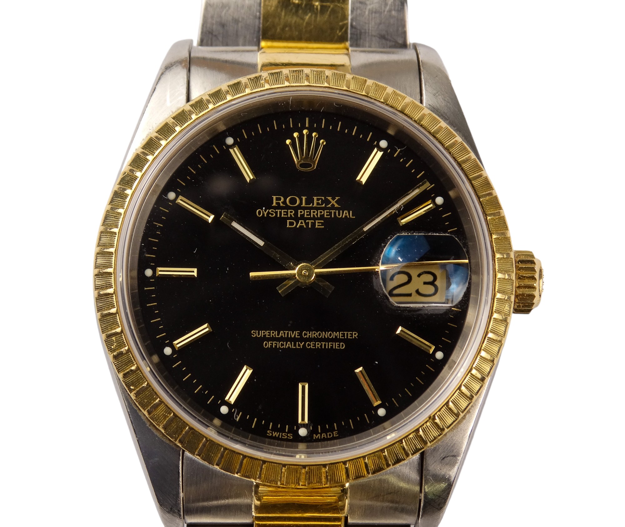 A Rolex Oyster Perpetual Datejust automatic wristwatch chronometer - the black dial with gold - Image 7 of 7