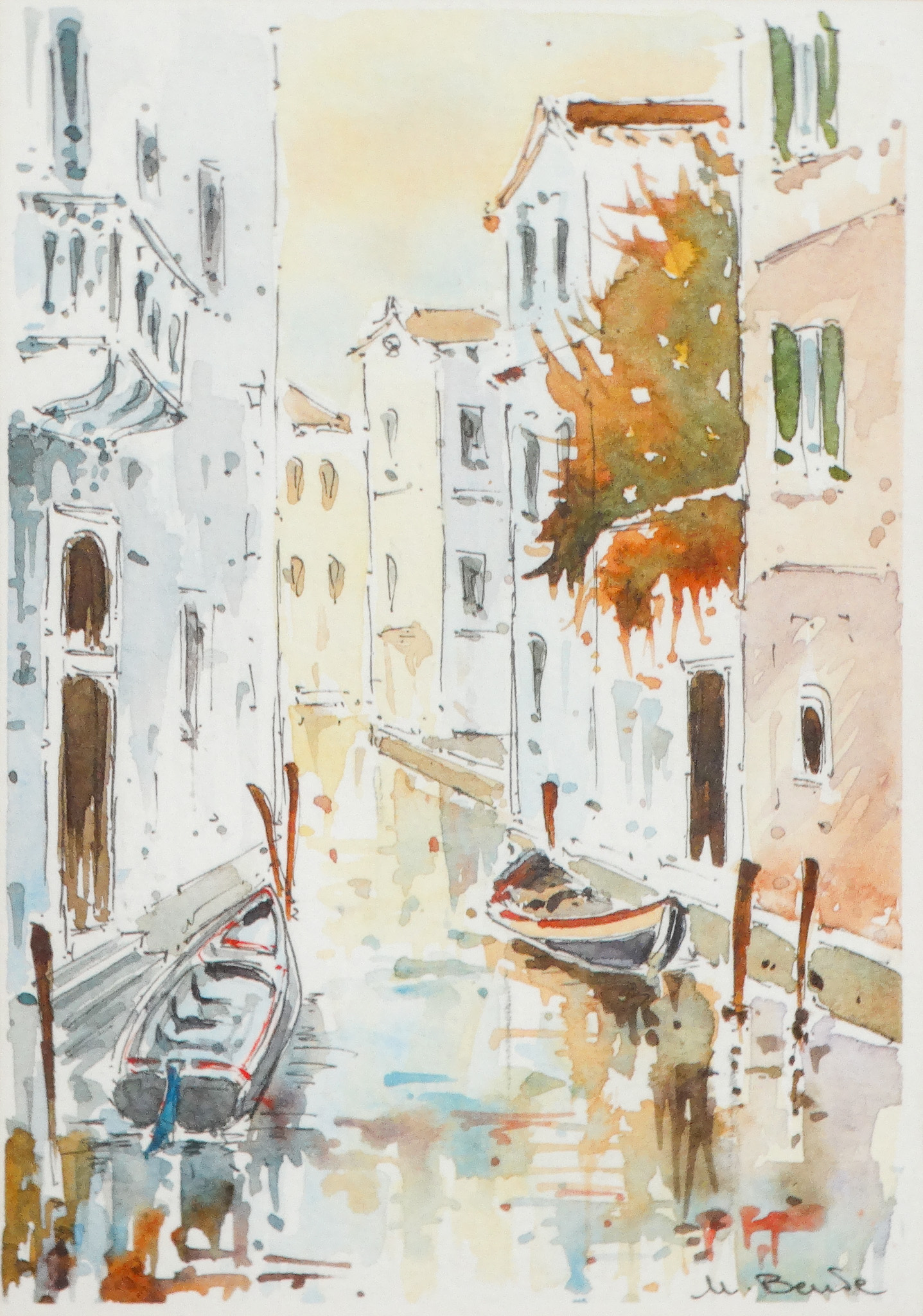 20th Century Italian School Venetian Backwater Watercolour Indinstinctly signed lower right Framed - Image 7 of 10