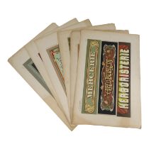 A quantity of French 19th century advertising signs - from a printers catalogue detailing various