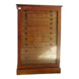 A late 19th century collectors cabinet - with a glazed pane door enclosing eleven drawers